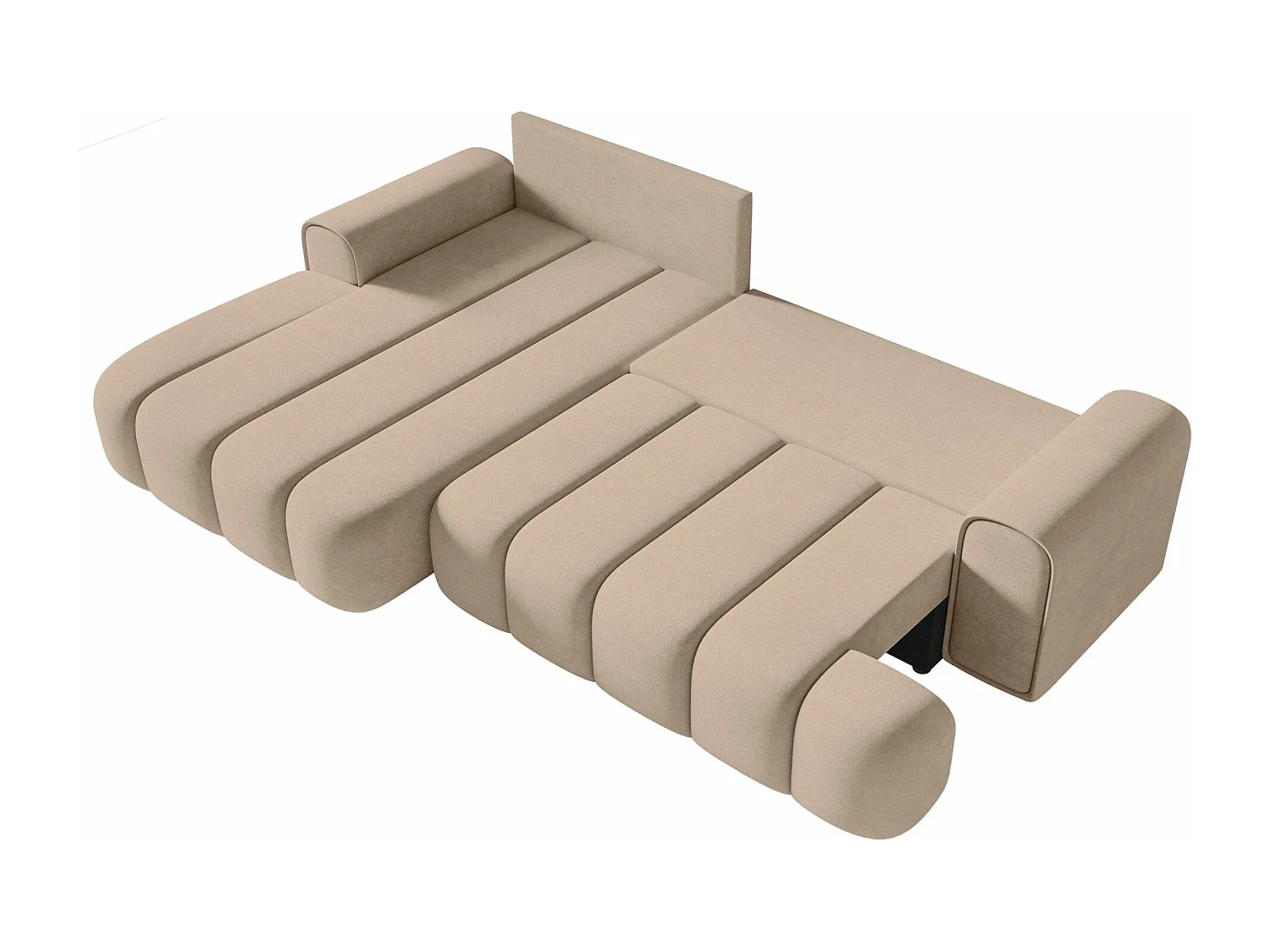 Canapé d'angle convertible - en velours beige avec revêtement - côté gauche - DANDELINO