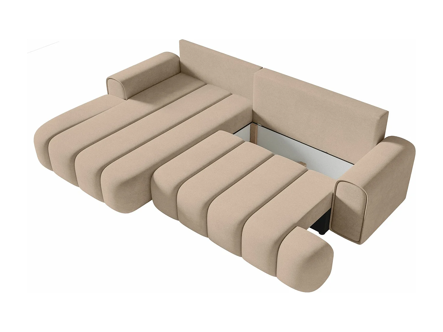 Canapé d'angle convertible - en velours beige avec revêtement - côté gauche - DANDELINO