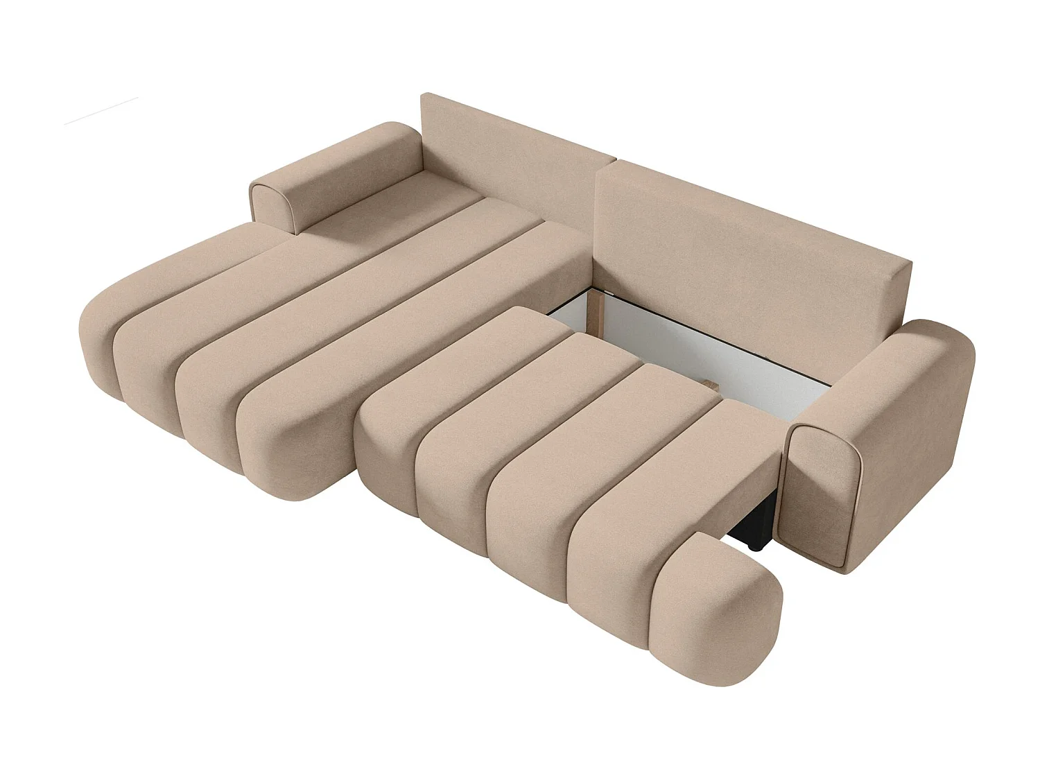 Canapé d'angle convertible - en velours beige avec revêtement - côté gauche - DANDELINO