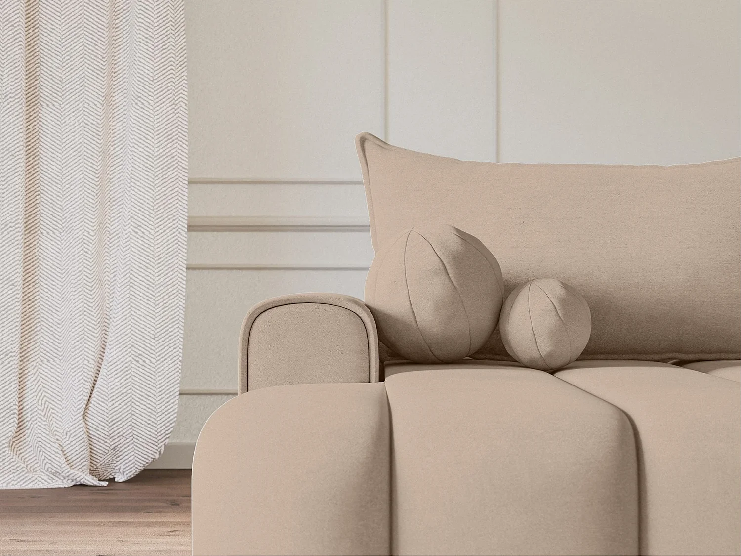 Hoekbank - in beige fluweel met stoffering - linkerzijde - DANDELINO