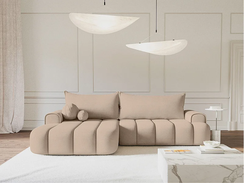 Hoekbank - in beige fluweel met stoffering - linkerzijde - DANDELINO