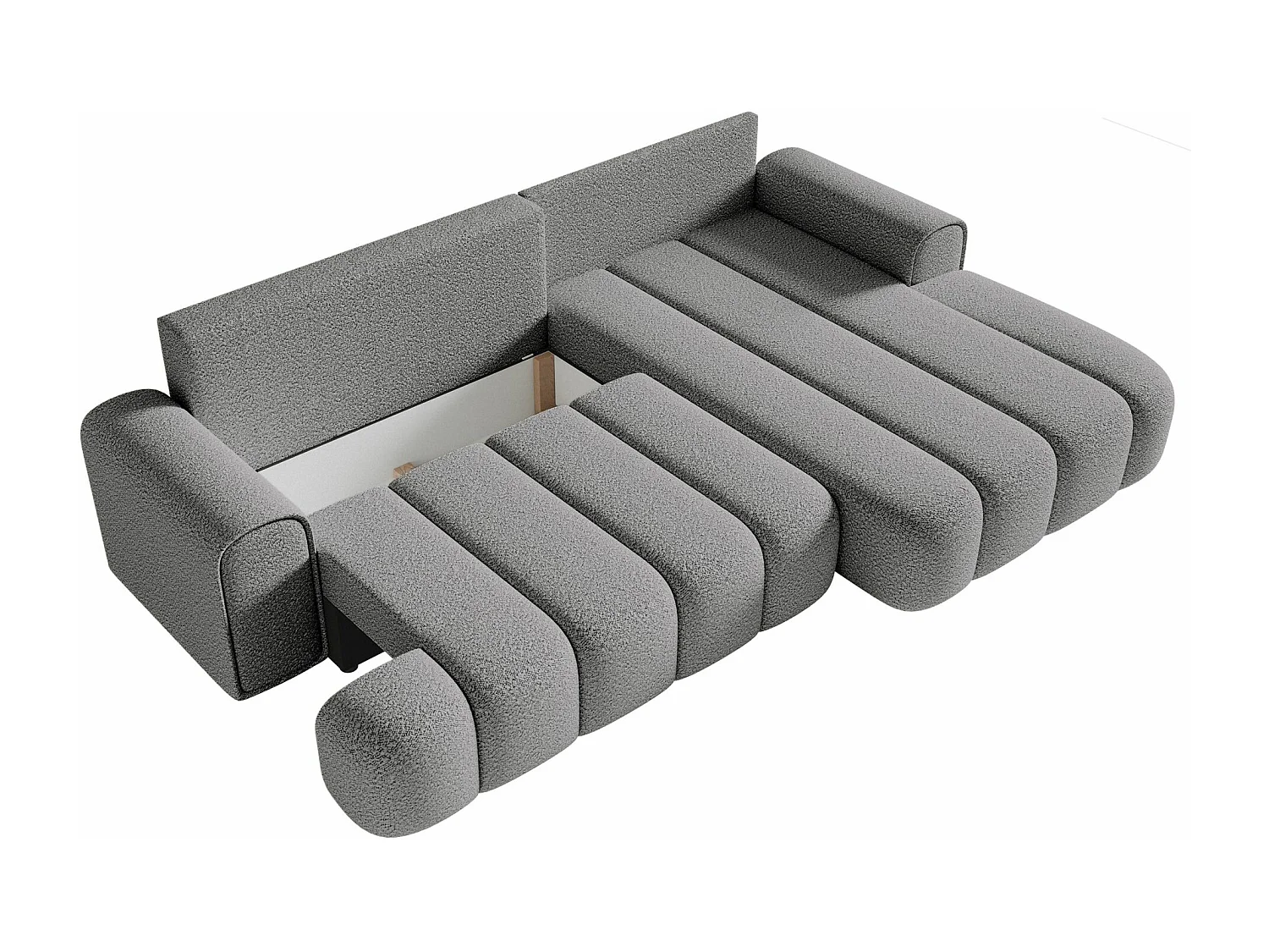 Canapé d'angle convertible - en bouclé gris avec revêtement - côté droit - DANDELINO