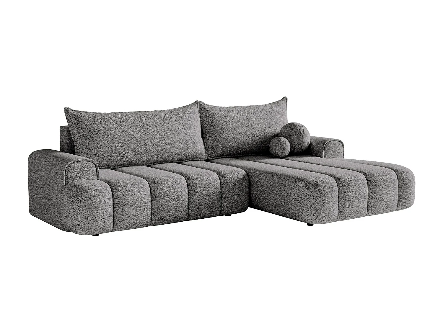 Ecksofa mit Schlaffunktion, Stauraum und Bouclé-Bezug - grau - rechts - DANDELINO