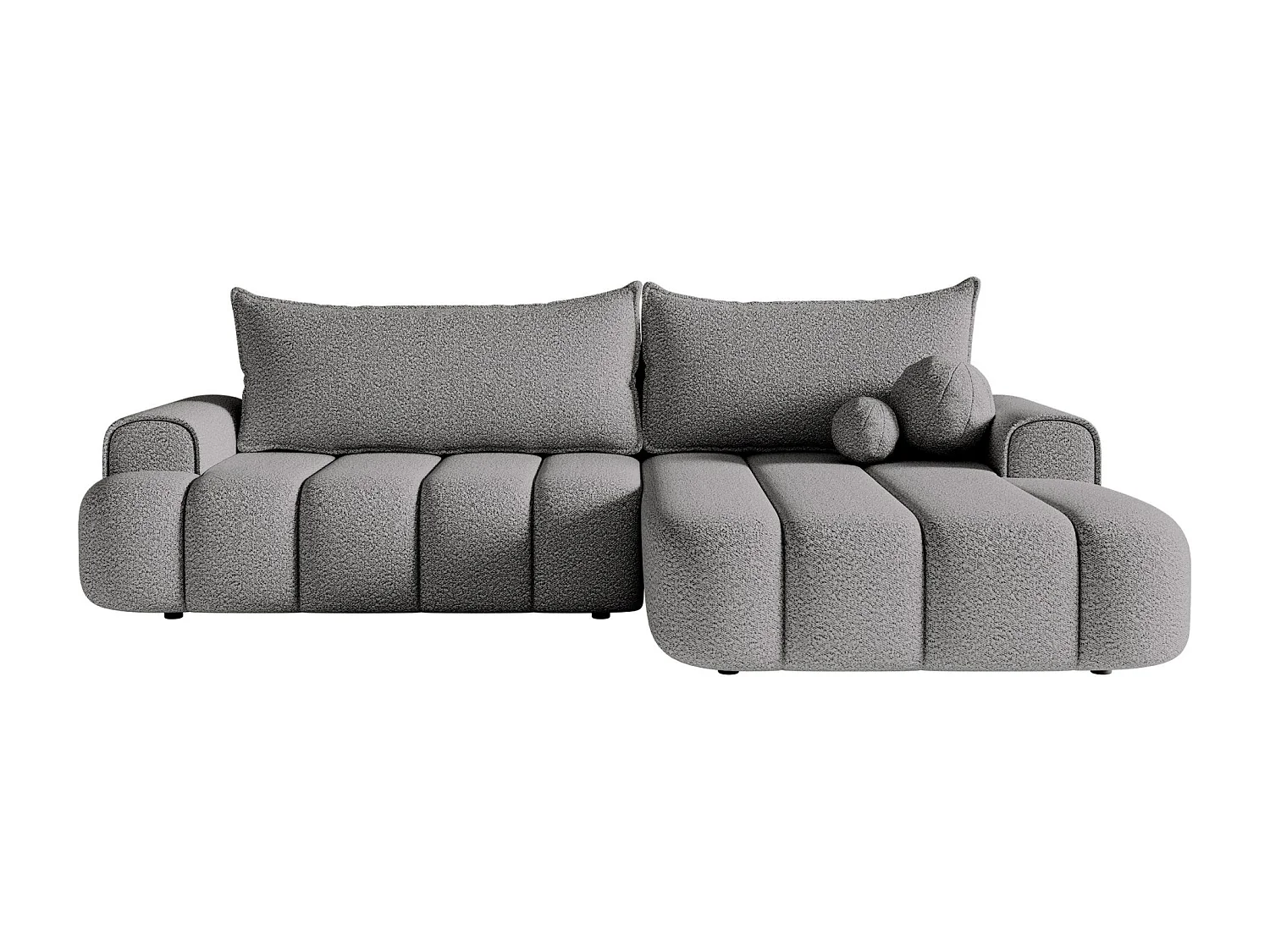 Ecksofa mit Schlaffunktion, Stauraum und Bouclé-Bezug - grau - rechts - DANDELINO
