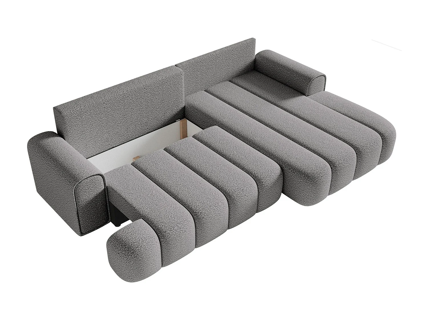 Ecksofa mit Schlaffunktion, Stauraum und Bouclé-Bezug - grau - rechts - DANDELINO