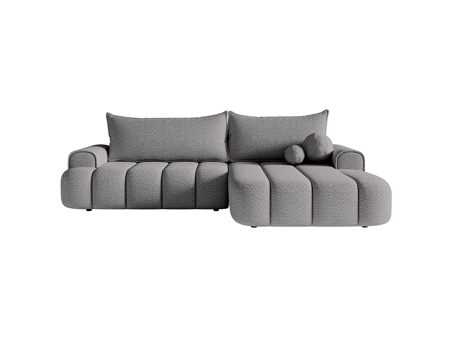 Hoekbank - in grijs bouclé met stoffering - rechterkant - DANDELINO