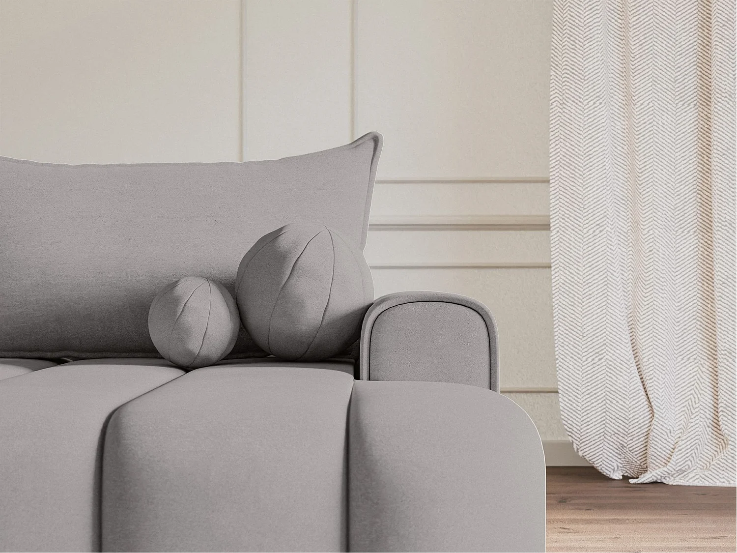 Canapé d'angle convertible - en velours gris avec revêtement - côté droit - DANDELINO