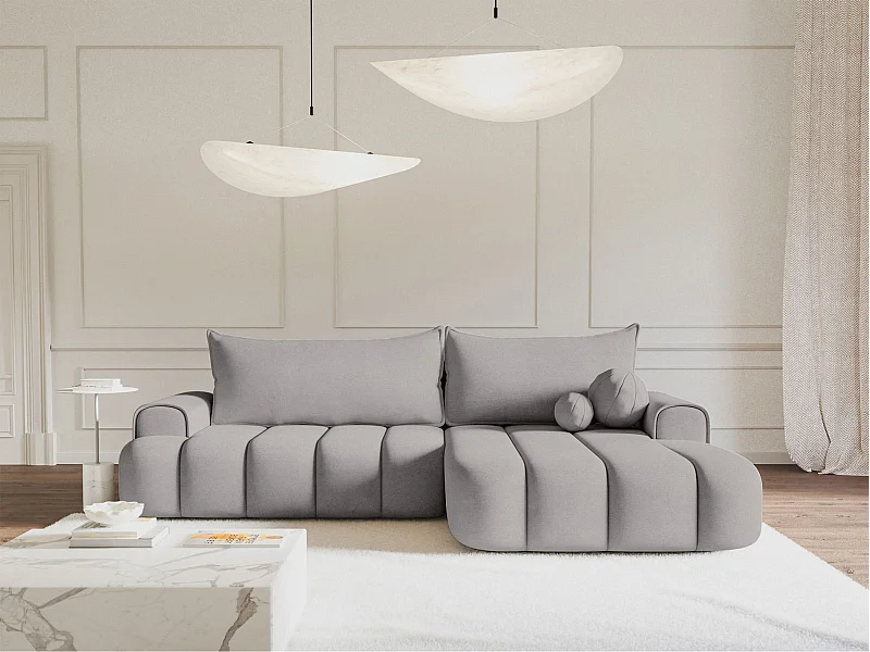 Hoekbank - in grijs fluweel met stoffering - rechterkant - DANDELINO