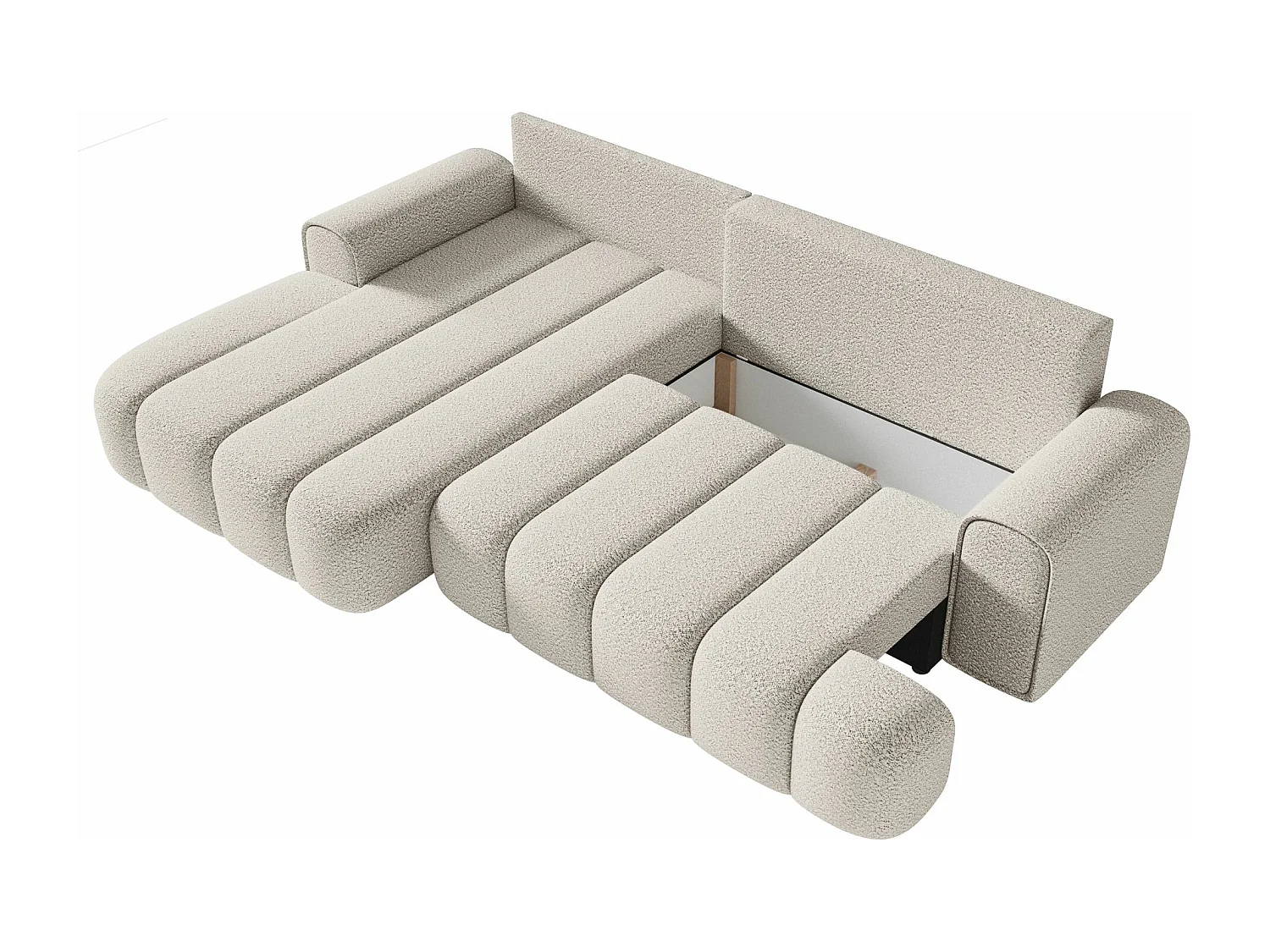 Canapé d'angle convertible - en bouclé crème avec revêtement - côté gauche - DANDELINO