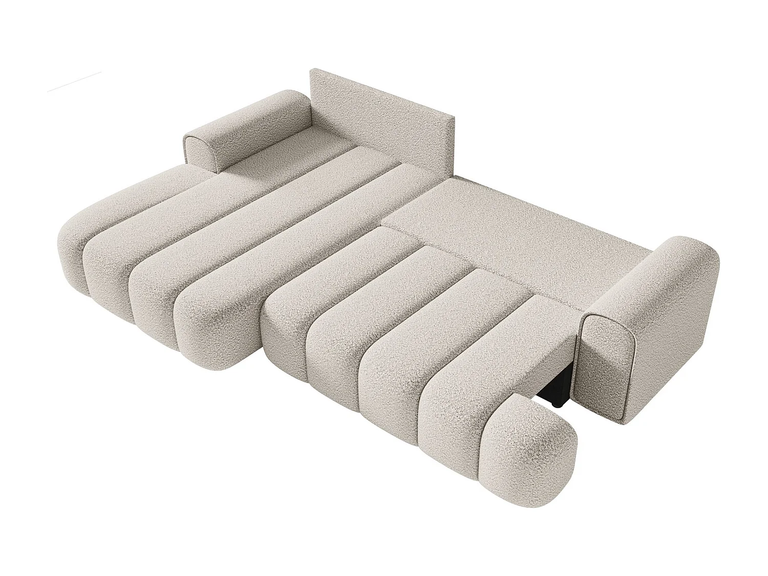 Ecksofa mit Schlaffunktion, Stauraum und Bouclé-Bezug - creme - links - DANDELINO