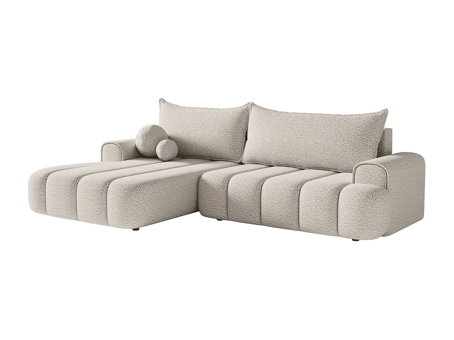Ecksofa mit Schlaffunktion, Stauraum und Bouclé-Bezug - creme - links - DANDELINO
