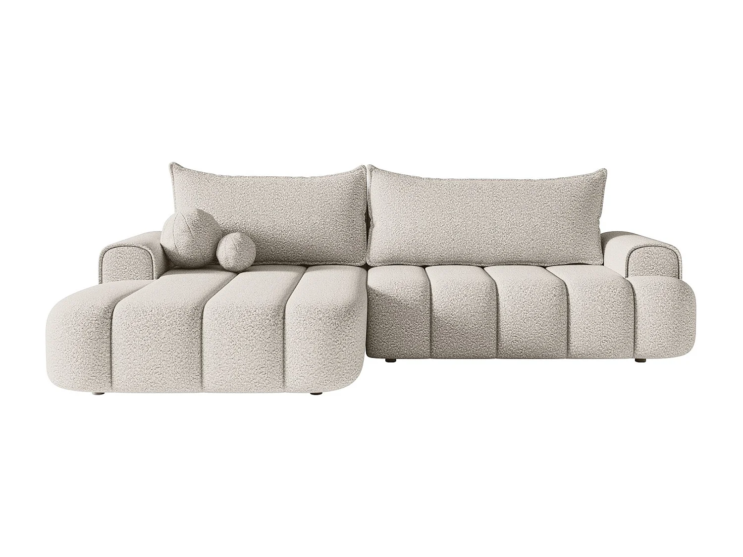 Ecksofa mit Schlaffunktion, Stauraum und Bouclé-Bezug - creme - links - DANDELINO