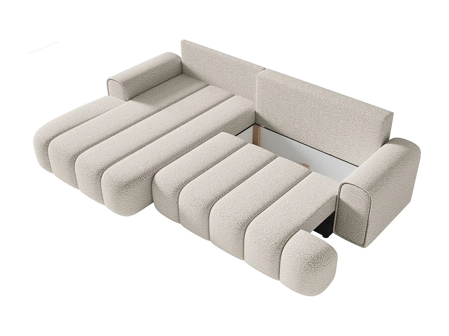 Ecksofa mit Schlaffunktion, Stauraum und Bouclé-Bezug - creme - links - DANDELINO