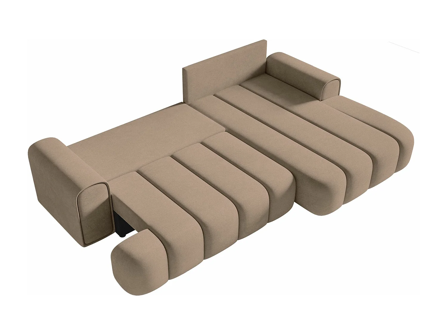 Canapé d'angle convertible - en velours beige foncé avec revêtement - côté droit - DANDELINO