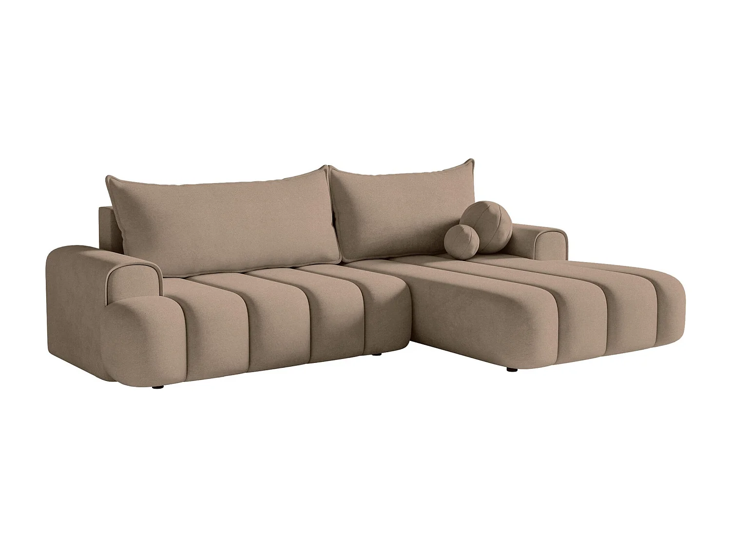 Canapé d'angle convertible - en velours beige foncé avec revêtement - côté droit - DANDELINO
