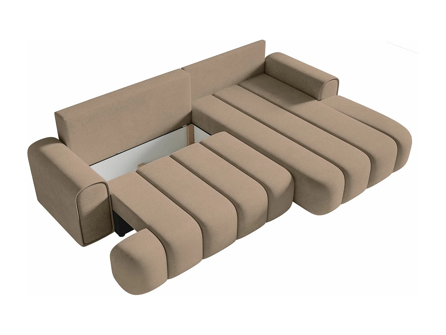 Canapé d'angle convertible - en velours beige foncé avec revêtement - côté droit - DANDELINO