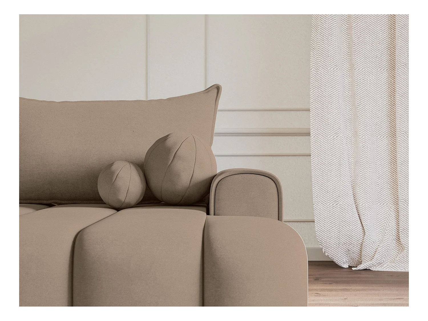 Canapé d'angle convertible - en velours beige foncé avec revêtement - côté droit - DANDELINO