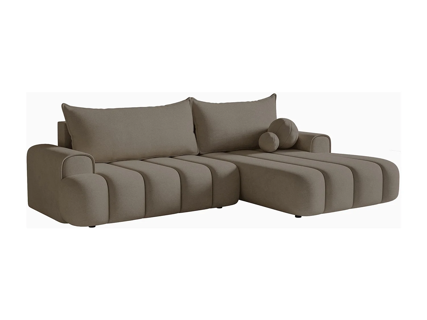 Canapé d'angle convertible - en velours beige foncé avec revêtement - côté droit - DANDELINO