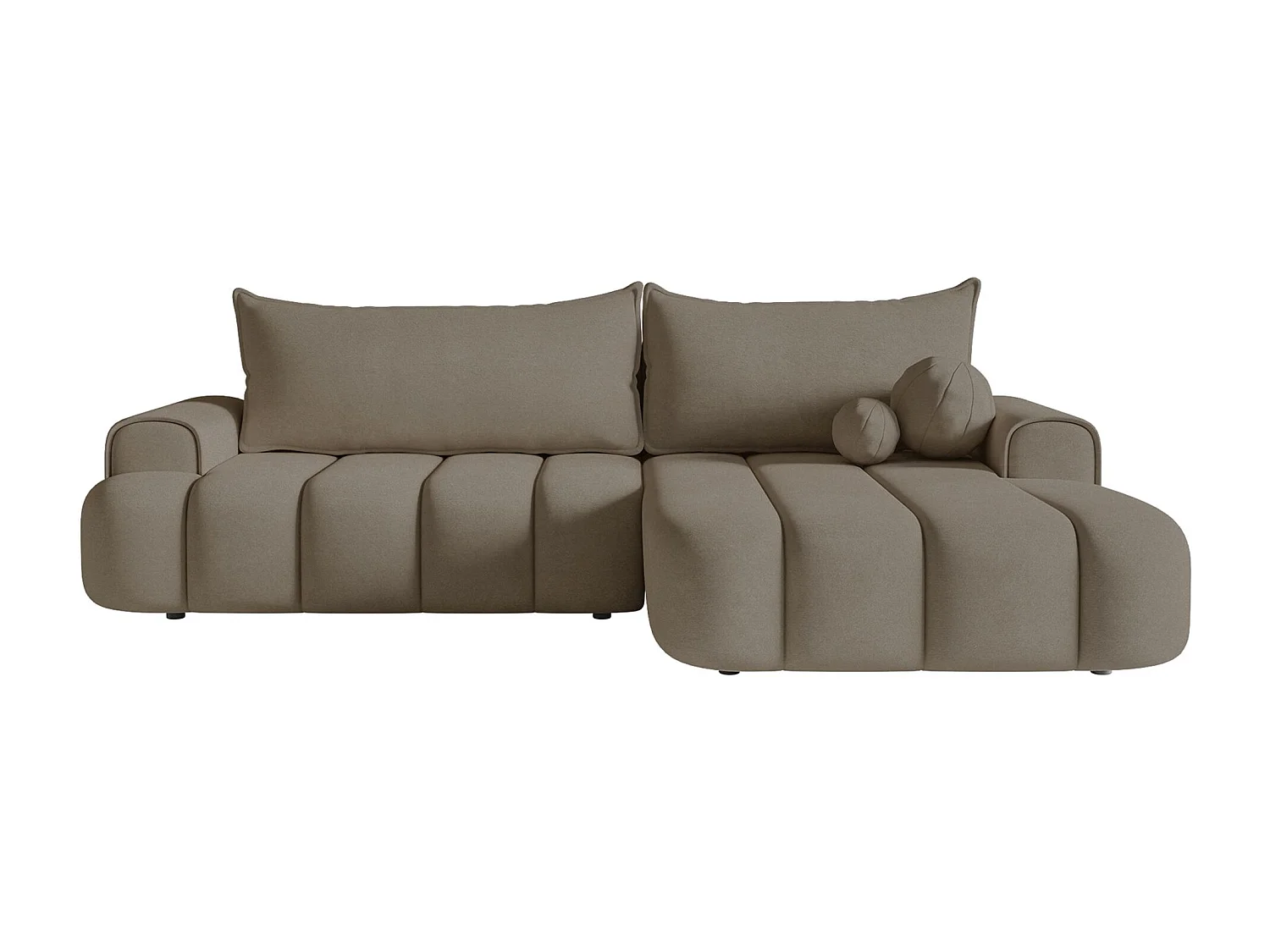 Canapé d'angle convertible - en velours beige foncé avec revêtement - côté droit - DANDELINO