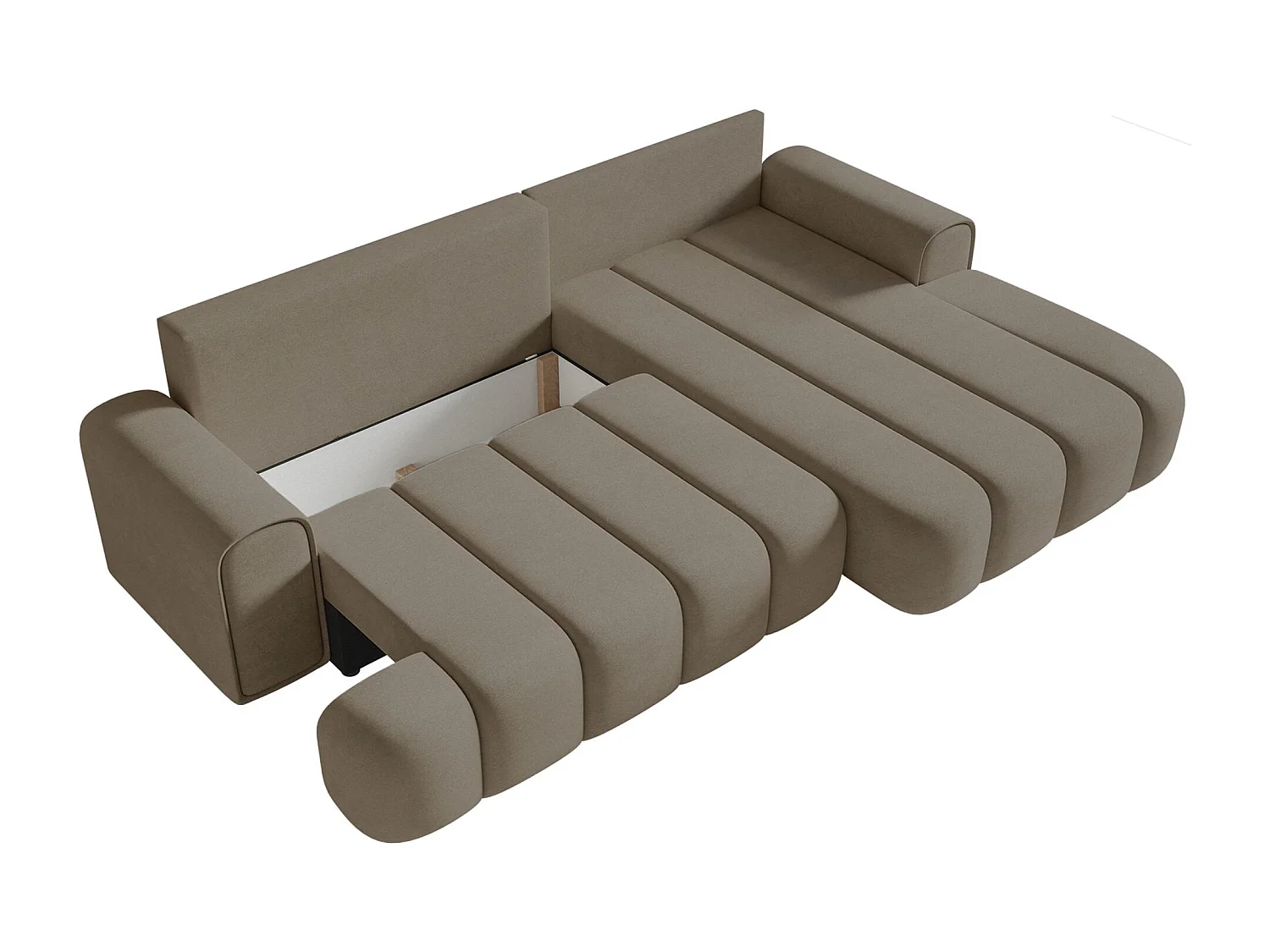 Canapé d'angle convertible - en velours beige foncé avec revêtement - côté droit - DANDELINO