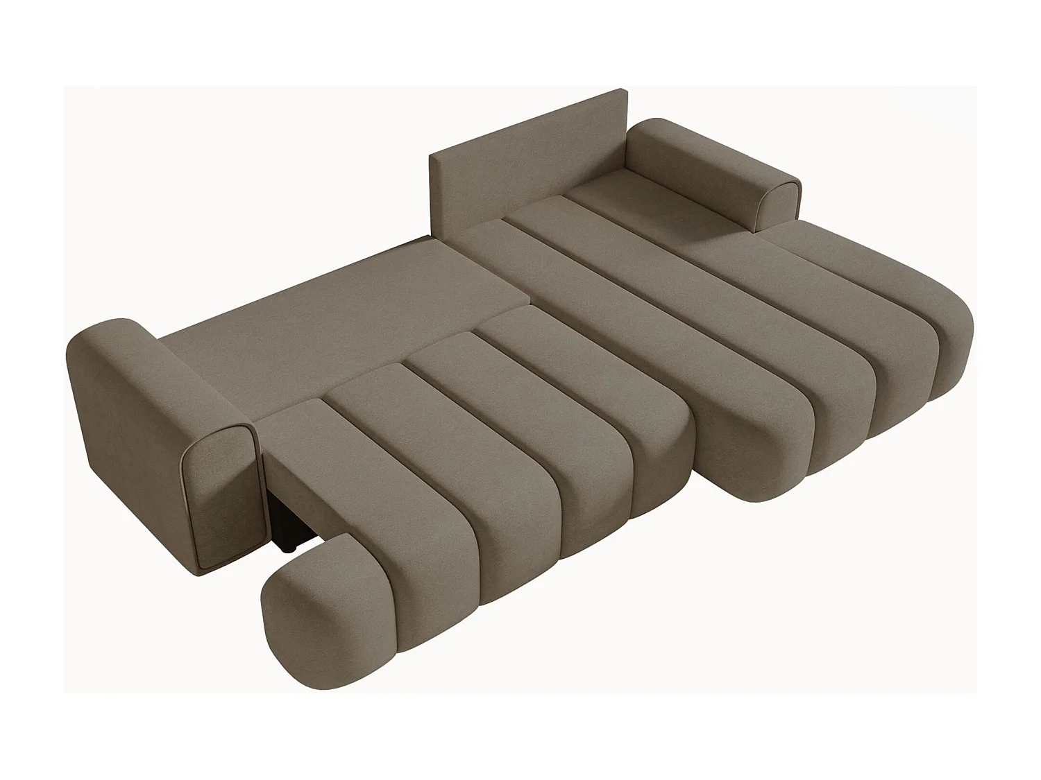 Ecksofa mit Schlaffunktion, Stauraum und Samtbezug - dunkelbeige - rechts - DANDELINO