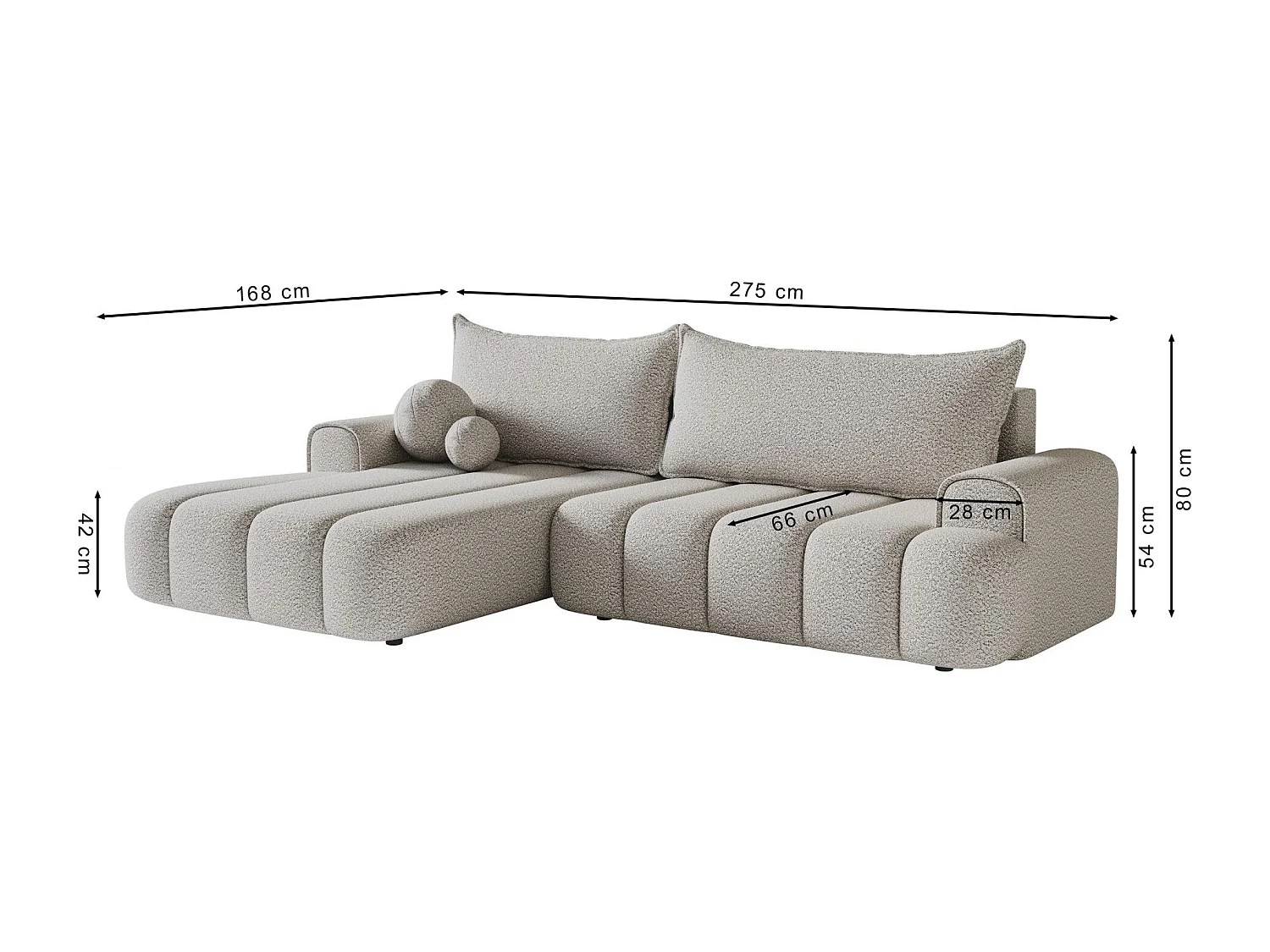 Ecksofa mit Schlaffunktion, Stauraum und Samtbezug - dunkelbeige - rechts - DANDELINO