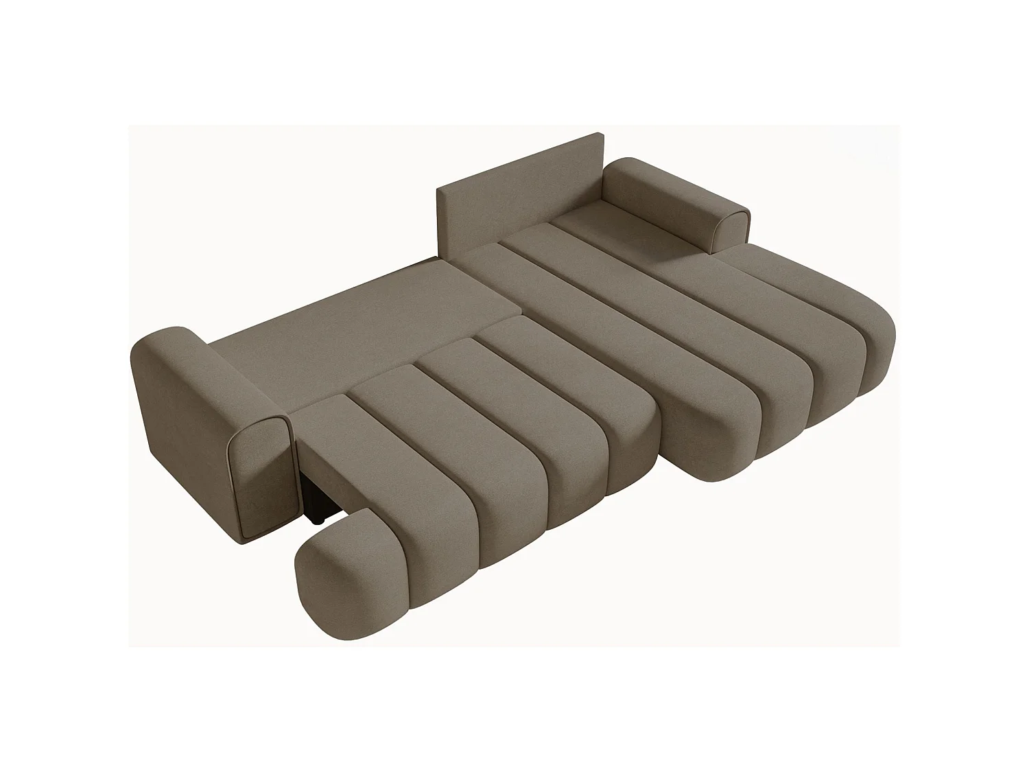 Canapé d'angle convertible - en velours beige foncé avec revêtement - côté droit - DANDELINO