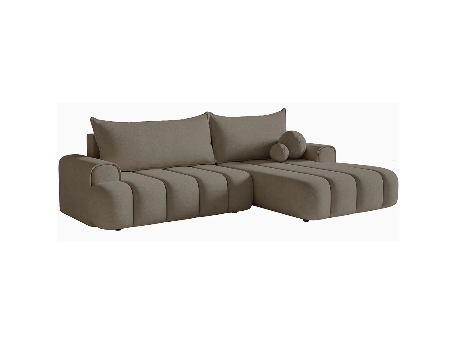 Canapé d'angle convertible - en velours beige foncé avec revêtement - côté droit - DANDELINO