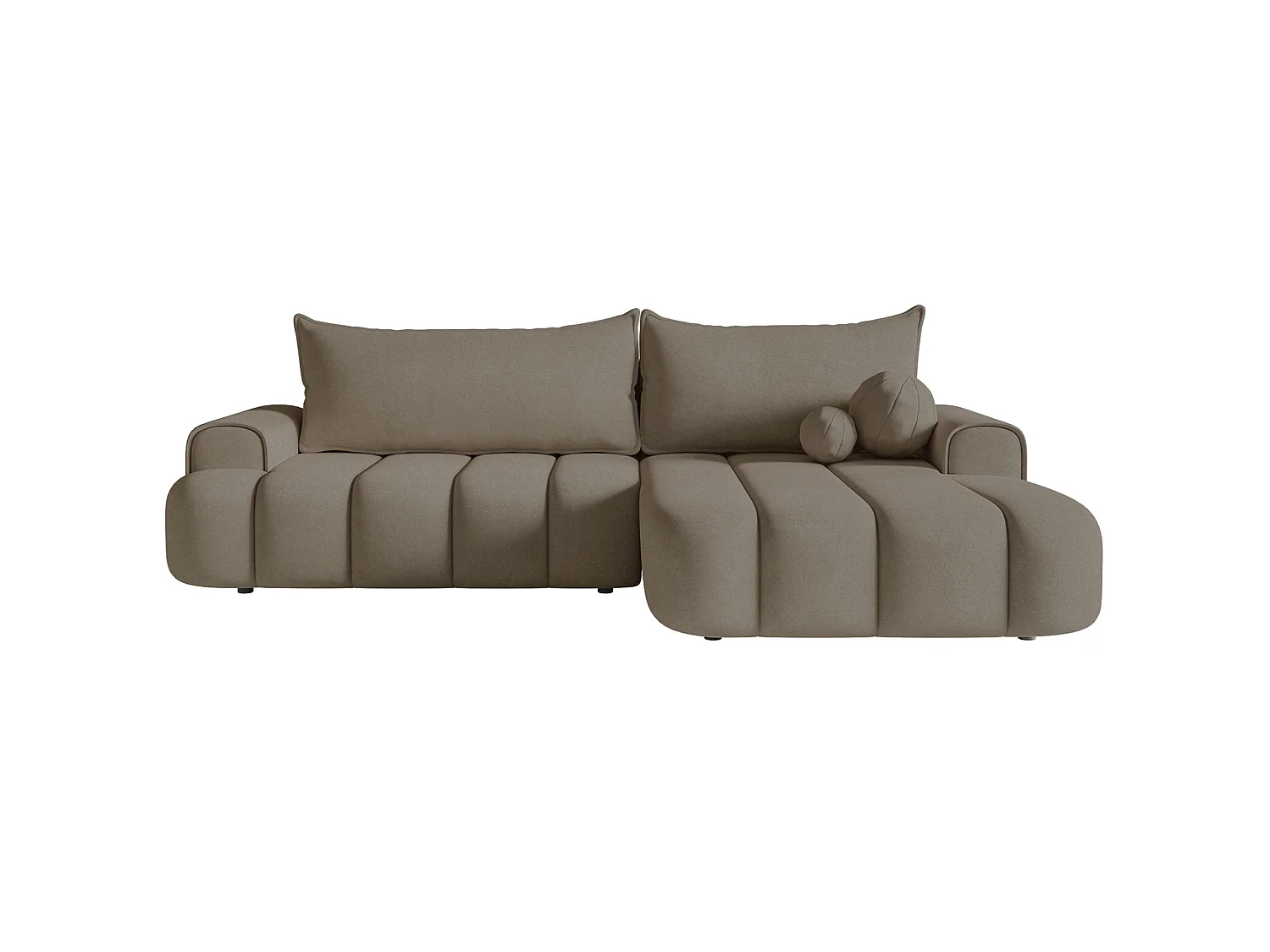 Canapé d'angle convertible - en velours beige foncé avec revêtement - côté droit - DANDELINO