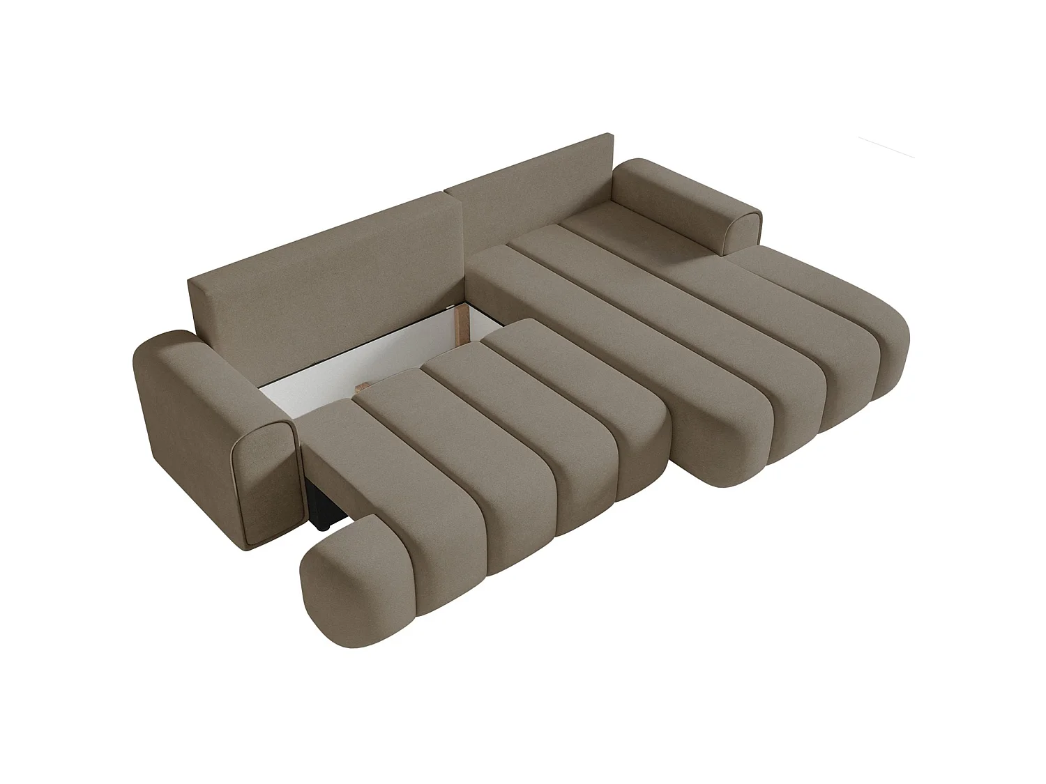 Canapé d'angle convertible - en velours beige foncé avec revêtement - côté droit - DANDELINO
