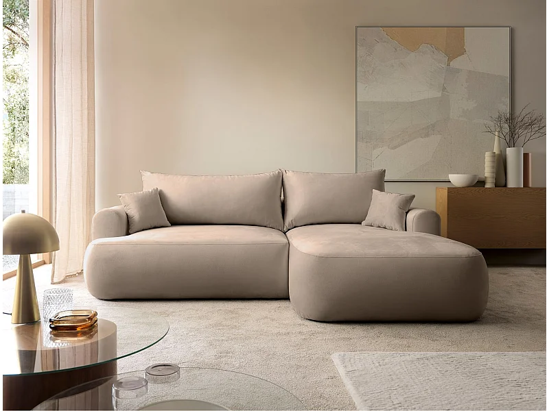 Canapé d'angle réversible - en velours beige- côté droit - OVO L