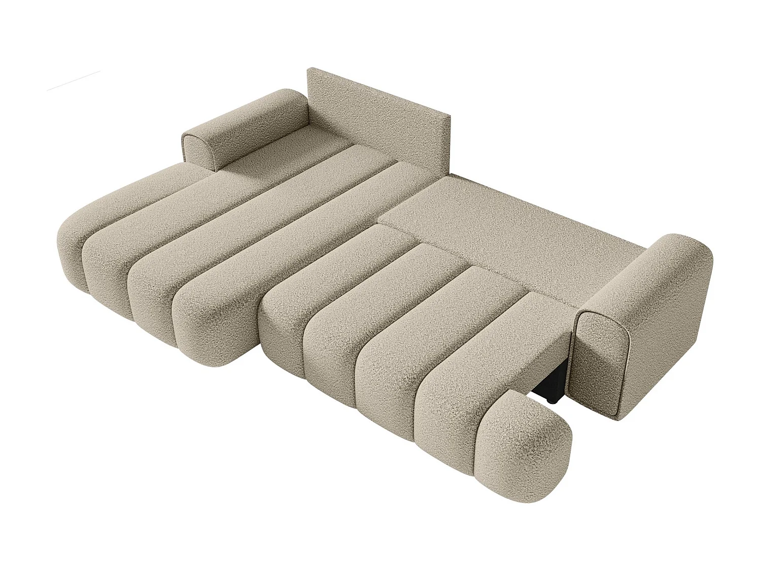 Ecksofa mit Schlaffunktion, Stauraum und Bouclé-Bezug - hellbeige - links - DANDELINO