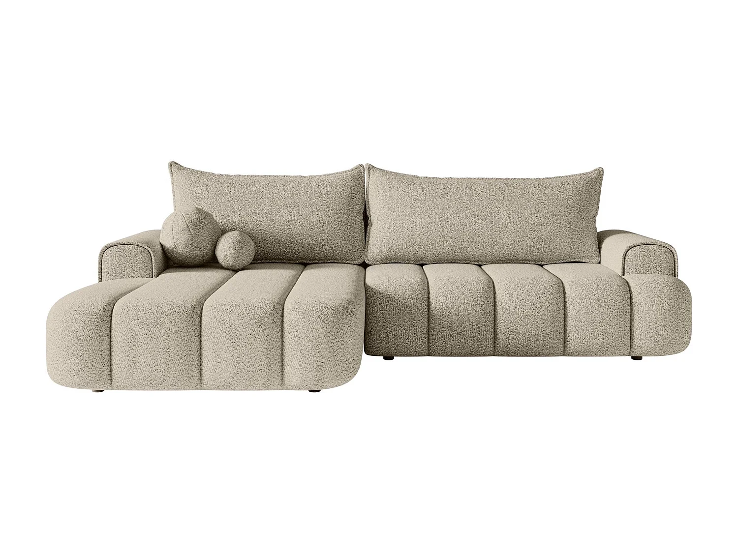 Ecksofa mit Schlaffunktion, Stauraum und Bouclé-Bezug - hellbeige - links - DANDELINO