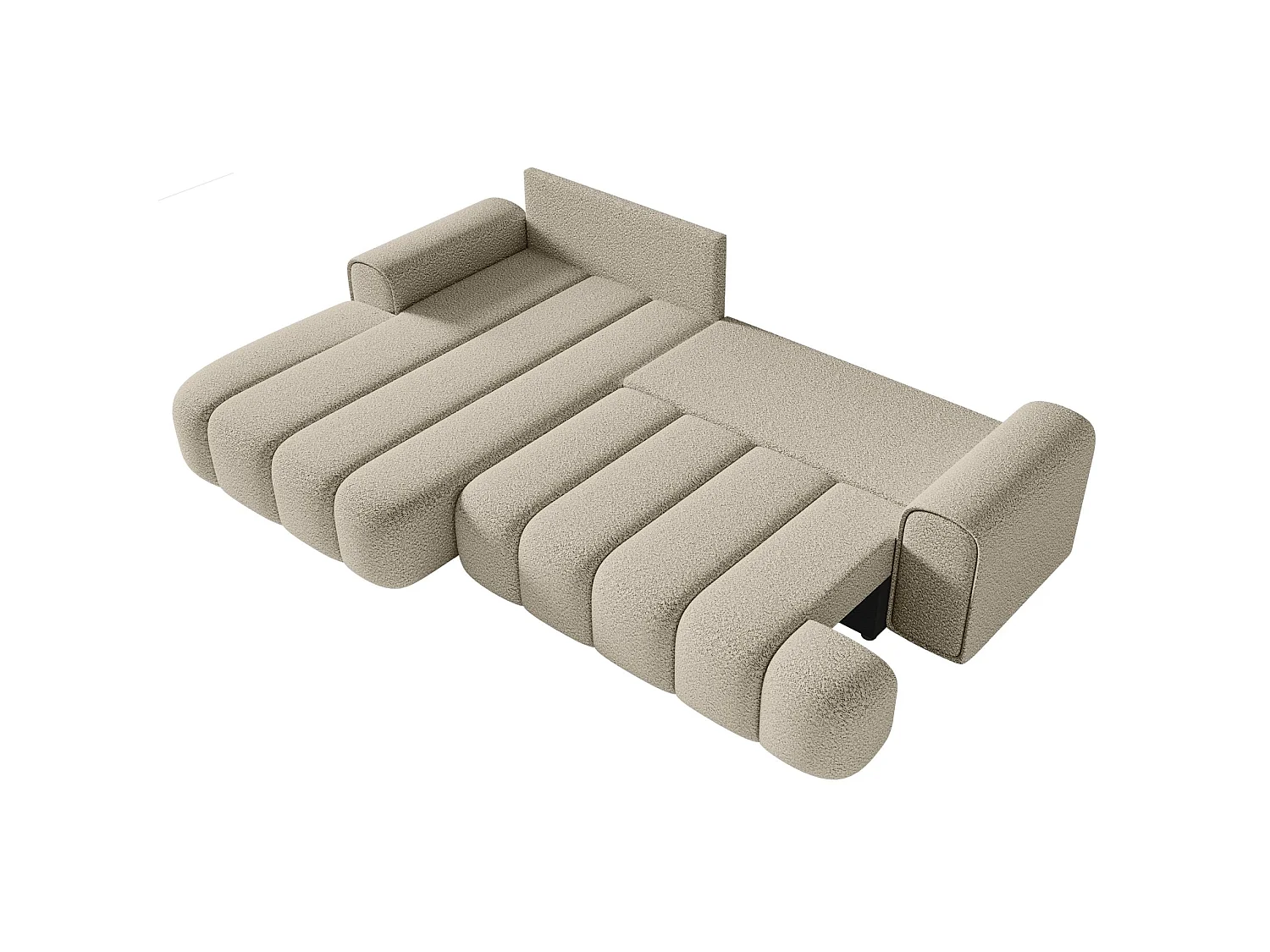 Hoekbank - in lichtbeige bouclé met stoffering - linkerzijde - DANDELINO