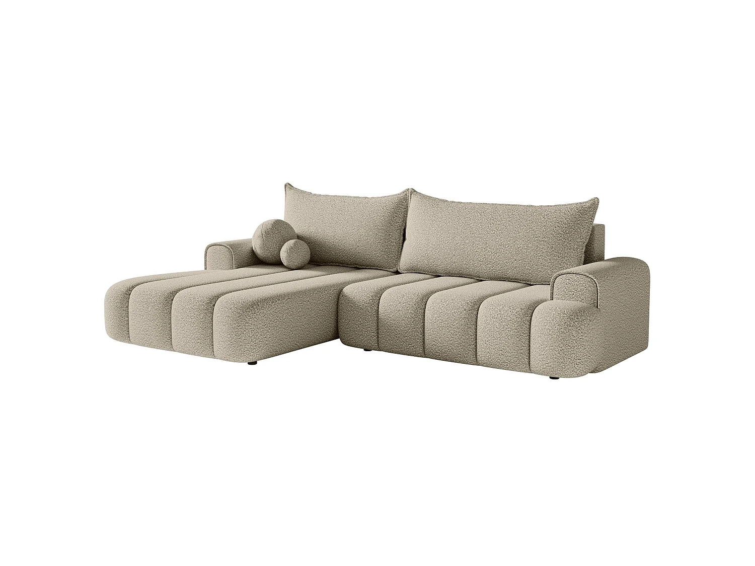 Hoekbank - in lichtbeige bouclé met stoffering - linkerzijde - DANDELINO