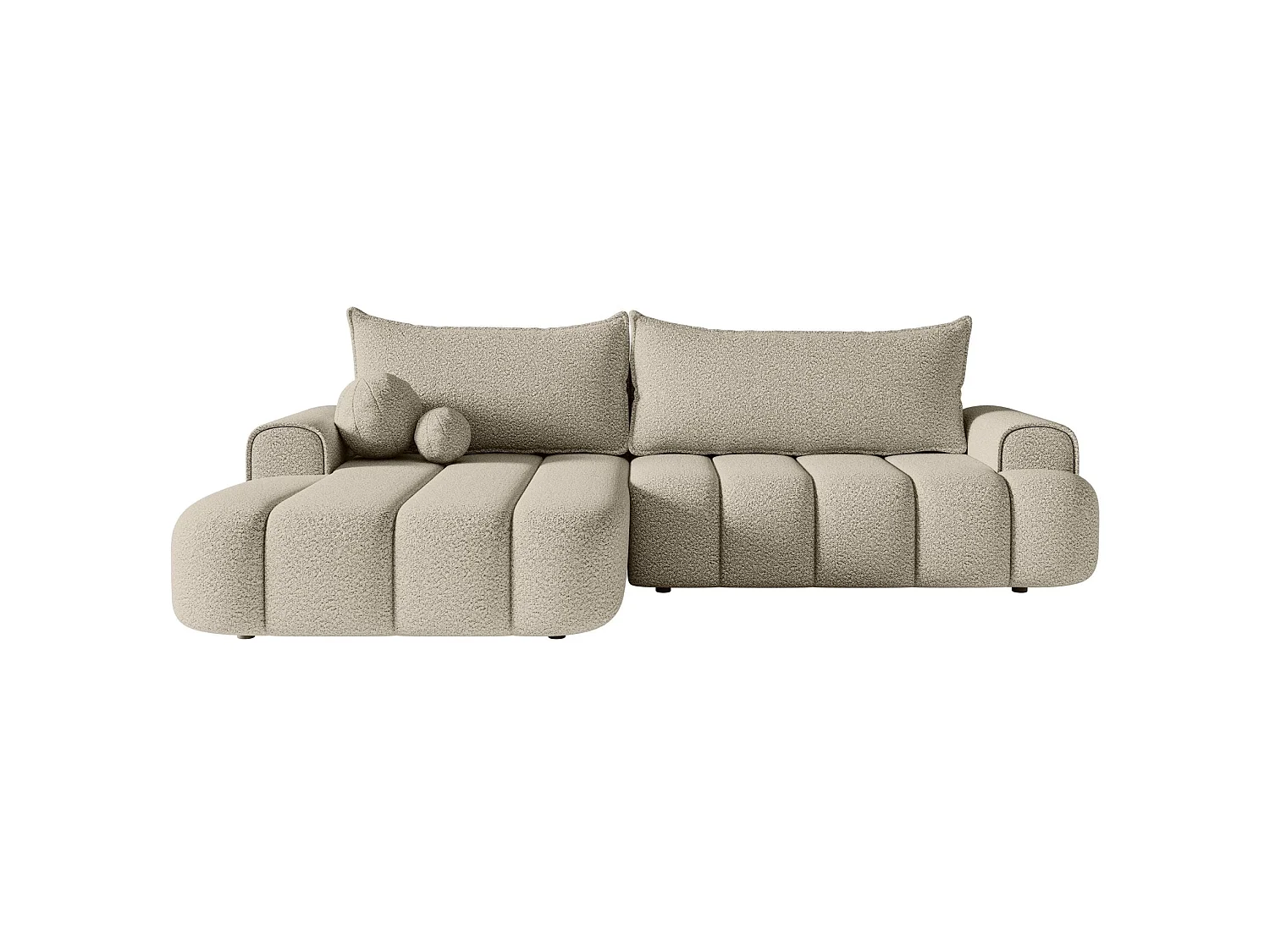 Hoekbank - in lichtbeige bouclé met stoffering - linkerzijde - DANDELINO
