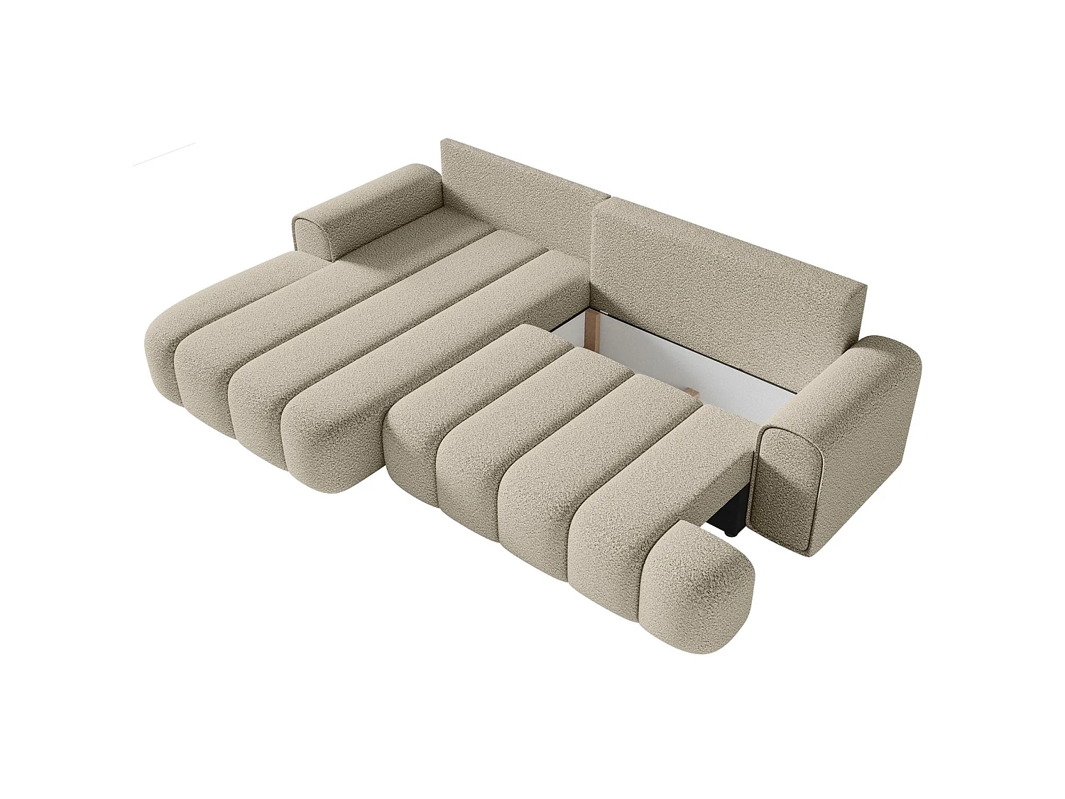 Hoekbank - in lichtbeige bouclé met stoffering - linkerzijde - DANDELINO