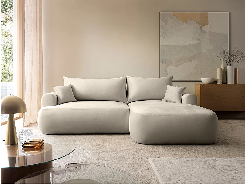 Canapé d'angle réversible - en velours beige clair- côté droit - OVO L