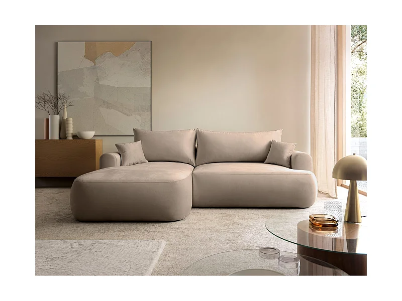 Canapé d'angle réversible - en velours beige- côté gauche - OVO L