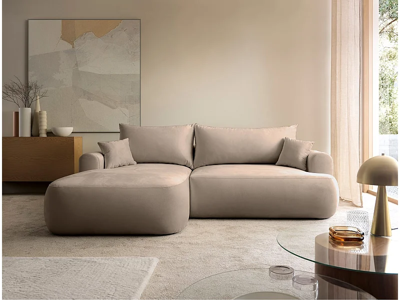 Omkeerbare hoekbank - in beige fluweel - linkerzijde - OVO L