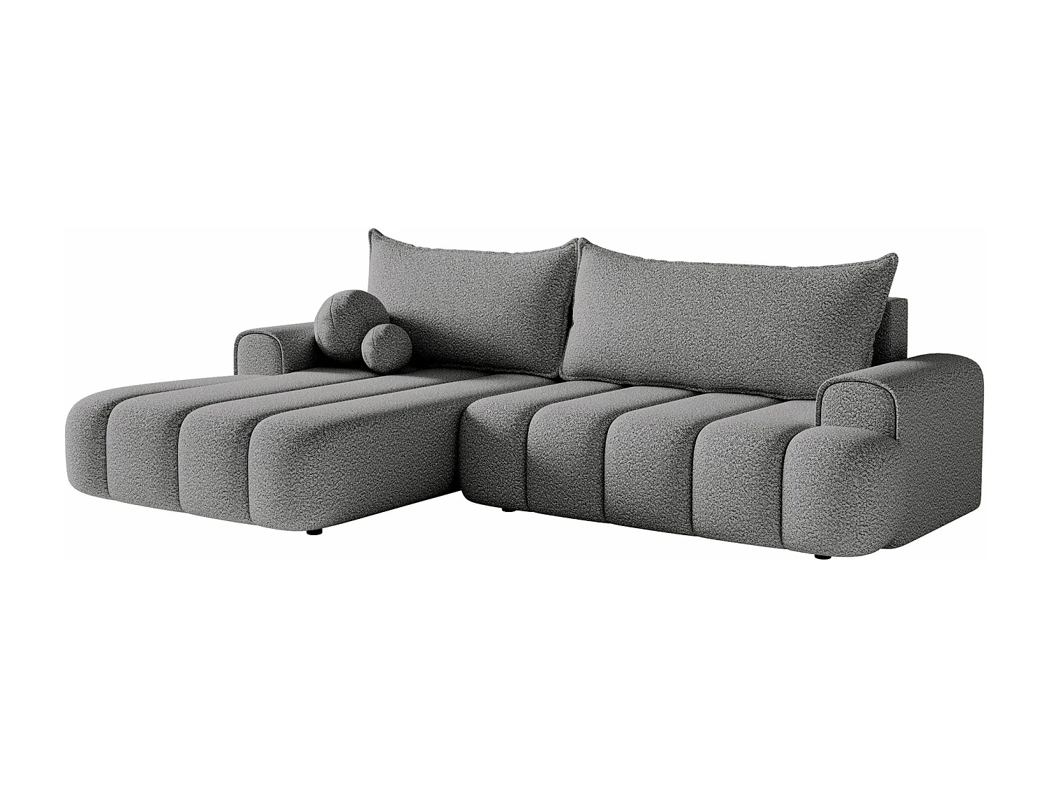 Canapé d'angle convertible - en bouclé gris avec revêtement - côté gauche - DANDELINO