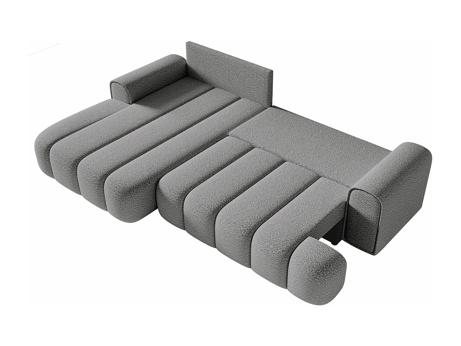 Canapé d'angle convertible - en bouclé gris avec revêtement - côté gauche - DANDELINO