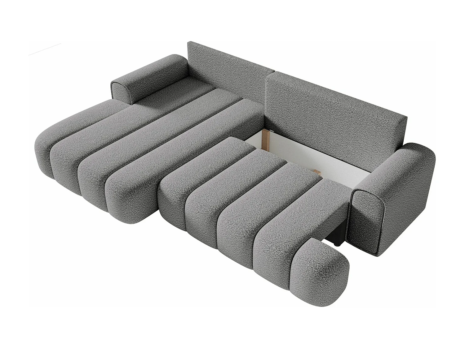 Canapé d'angle convertible - en bouclé gris avec revêtement - côté gauche - DANDELINO