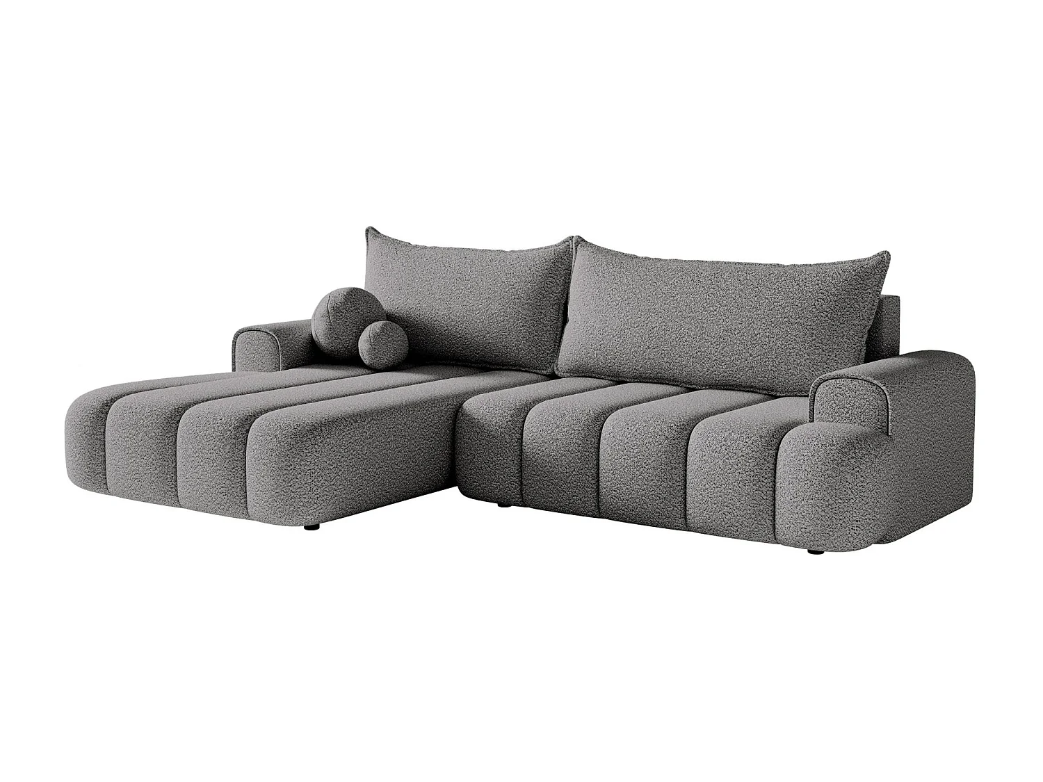Ecksofa mit Schlaffunktion, Stauraum und Bouclé-Bezug - grau - links - DANDELINO