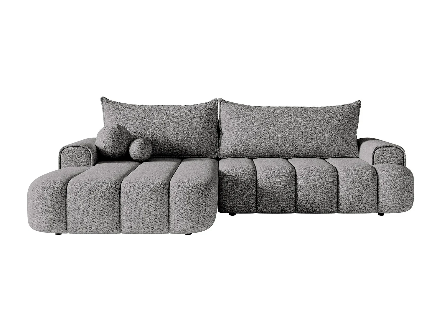 Ecksofa mit Schlaffunktion, Stauraum und Bouclé-Bezug - grau - links - DANDELINO