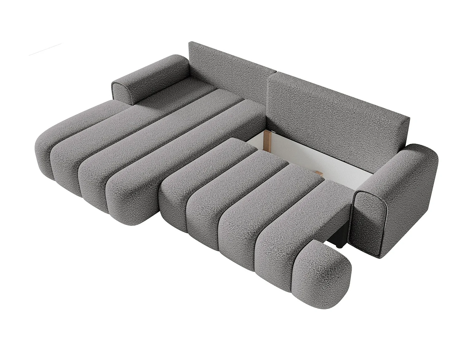 Ecksofa mit Schlaffunktion, Stauraum und Bouclé-Bezug - grau - links - DANDELINO
