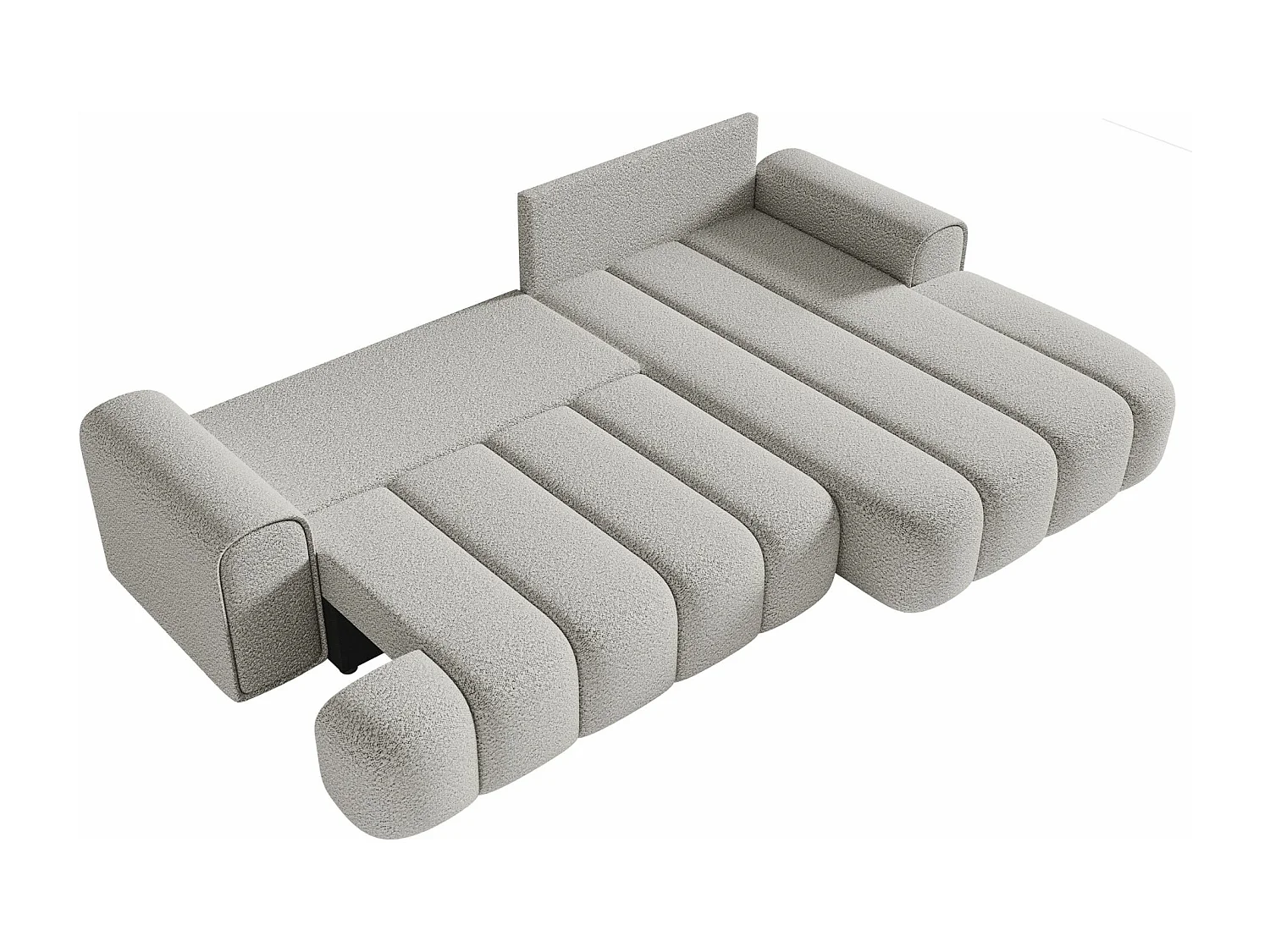 Canapé d'angle convertible - en bouclé gris clair avec revêtement - côté droit - DANDELINO