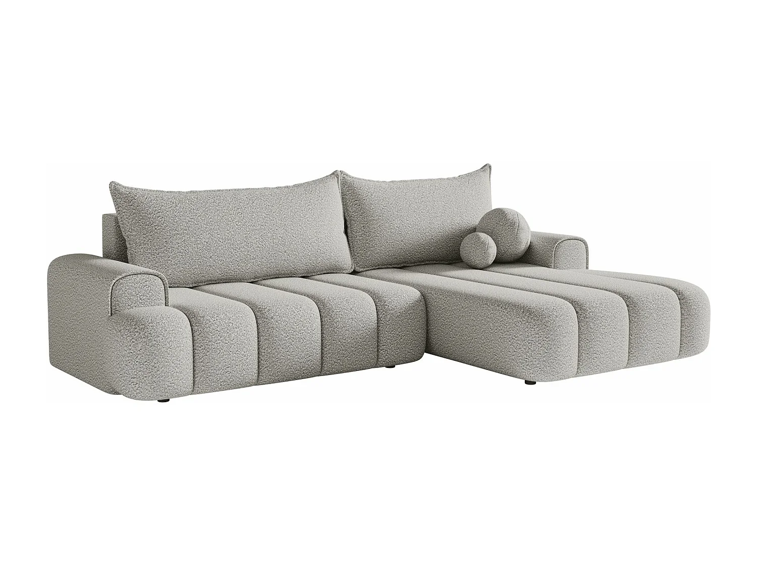 Canapé d'angle convertible - en bouclé gris clair avec revêtement - côté droit - DANDELINO