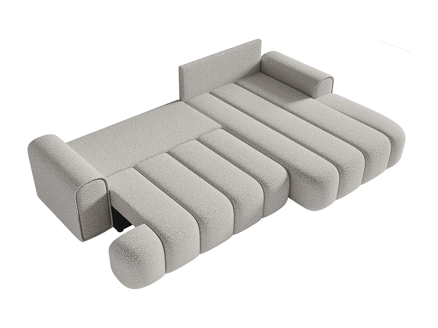 Ecksofa mit Schlaffunktion, Stauraum und Bouclé-Bezug - hellgrau - rechts - DANDELINO