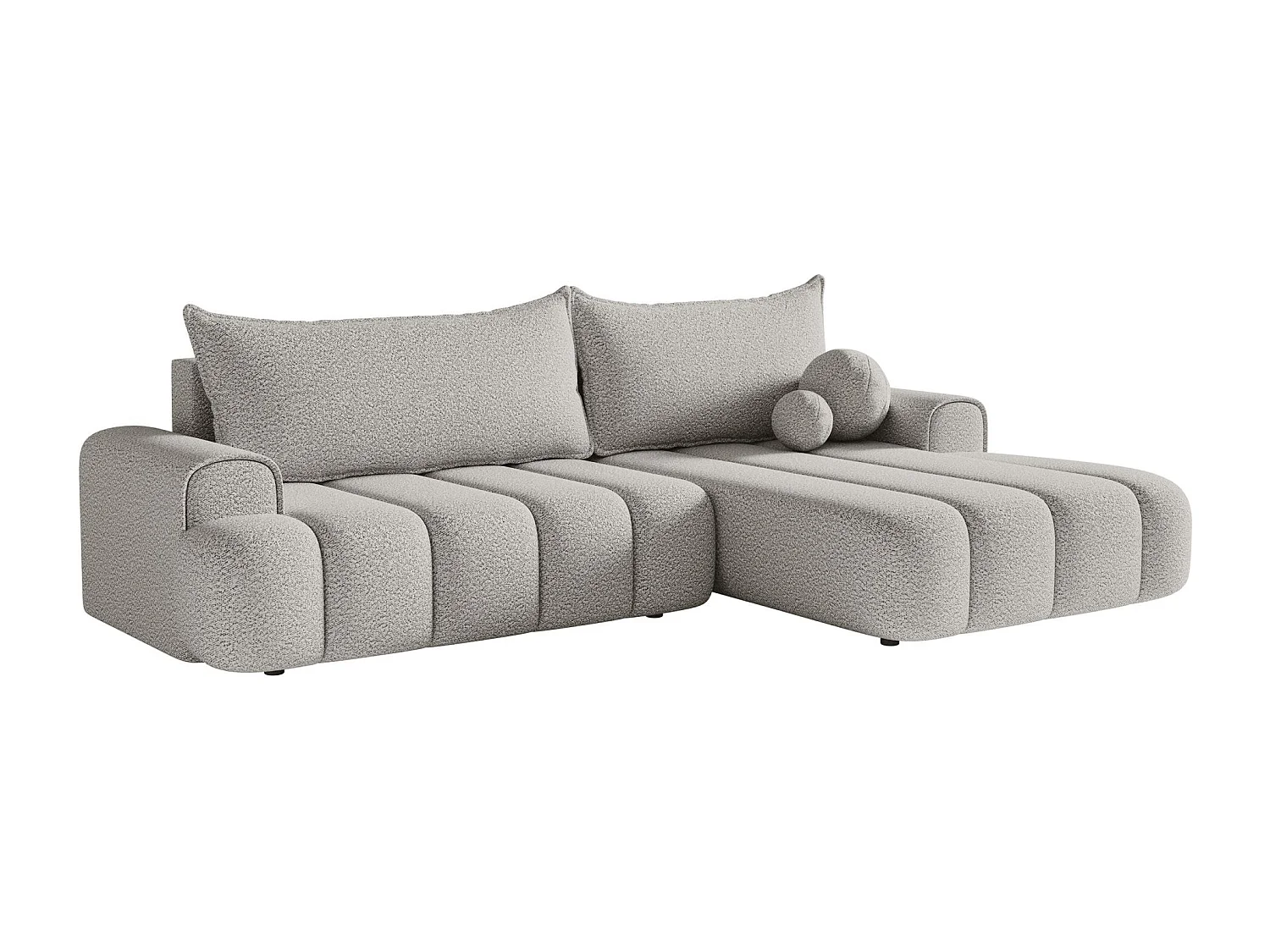 Ecksofa mit Schlaffunktion, Stauraum und Bouclé-Bezug - hellgrau - rechts - DANDELINO